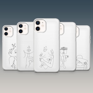 Minimalistische Line Art Hülle für iPhone 16, 15, 14, 13, 12, Samsung S24Ultra, S23FE, S22, A15, A54, A25, A14, Pixel 9, 8A, 7A