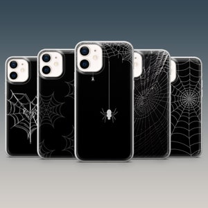 Black Spider Phone Case Spider Web Gothic for iPhone 16Pro, 15, 14, 13, 12, 11, Samsung S24Ultra, S23FE, S22, A15, A54, A25, Pixel 9,8A,7Pro