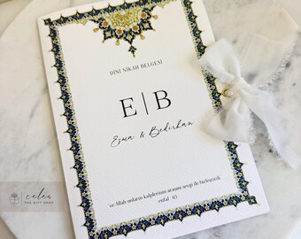 Certidão de casamento islâmica, certidão Nikah, Dini Nikah Belgesi