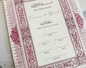 Certidão de casamento islâmica, certidão Nikah, Dini Nikah Belgesi