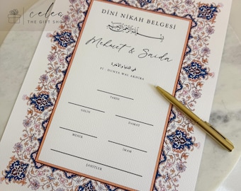 Certidão de casamento islâmica, certidão Nikah, Dini Nikah Belgesi