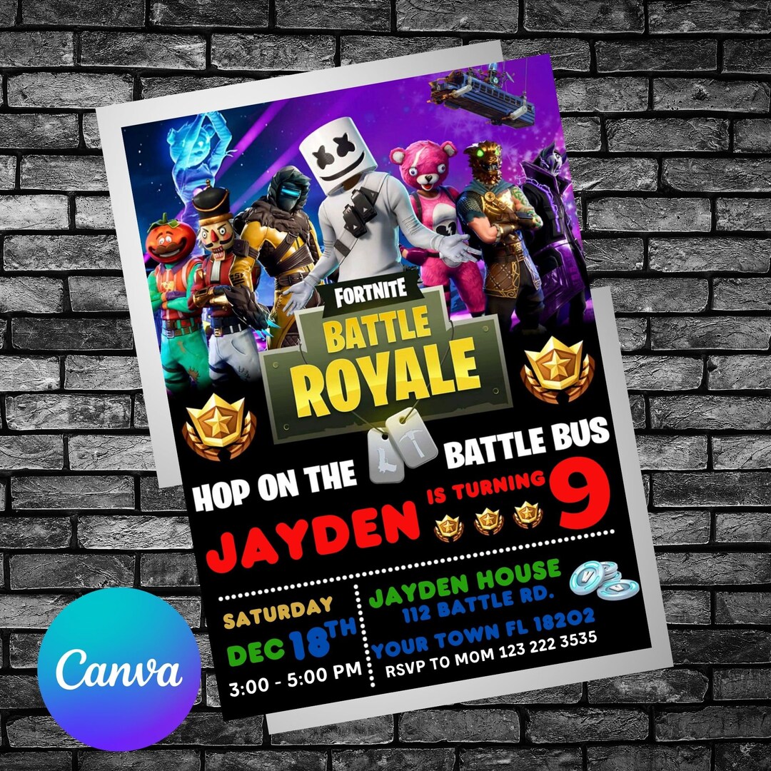 Birthday Invitation Fortnight Fort Night Birthday Party Template, Game ...