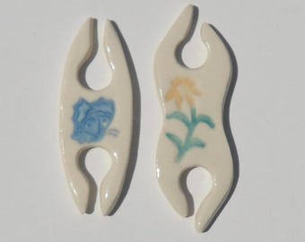 Tatting Shuttles, Set of Two, Handmade, Hand Painted Butterfly and Lily