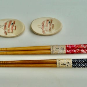 Set of Two Ceramic ChopStick/ Pen Rests with chopsticks, Spoon/Brush Rests, Hand Made Chopstick rests, Tropical Fish