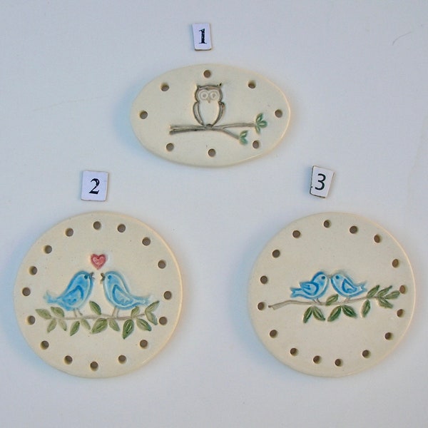 Ceramic centers for pine needle baskets, Your Choice, Handmade and Hand Painted