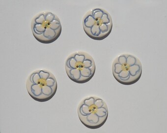 Ceramic Buttons, Your Choice Set of Five or Six Handmade and Hand painted Flower Design