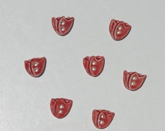 Set of Seven Mini ceramic Buttons, Handmade and Hand painted Tulip Blossom