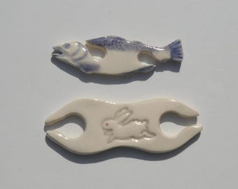 Tatting Shuttles, Set of Two Salmon and Bunny Handmade and Hand Painted