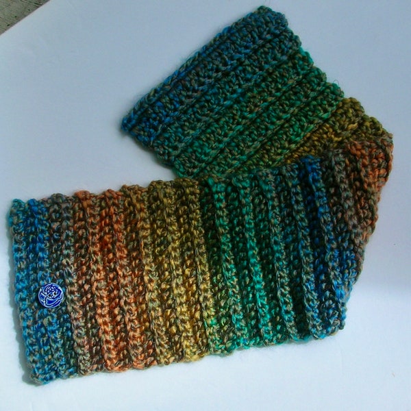 Scarflette, Neck Warmer, Soft and Warm, with Handmade Ceramic Button, Homespun Yarn, Painted  Desert, Your Choice of Button