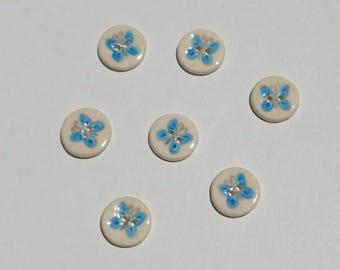 Seven Ceramic Buttons, Art Buttons, Handmade and Hand Painted Blue Butterfly
