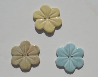 Three Porcelain Buttons, Handmade and Hand Painted