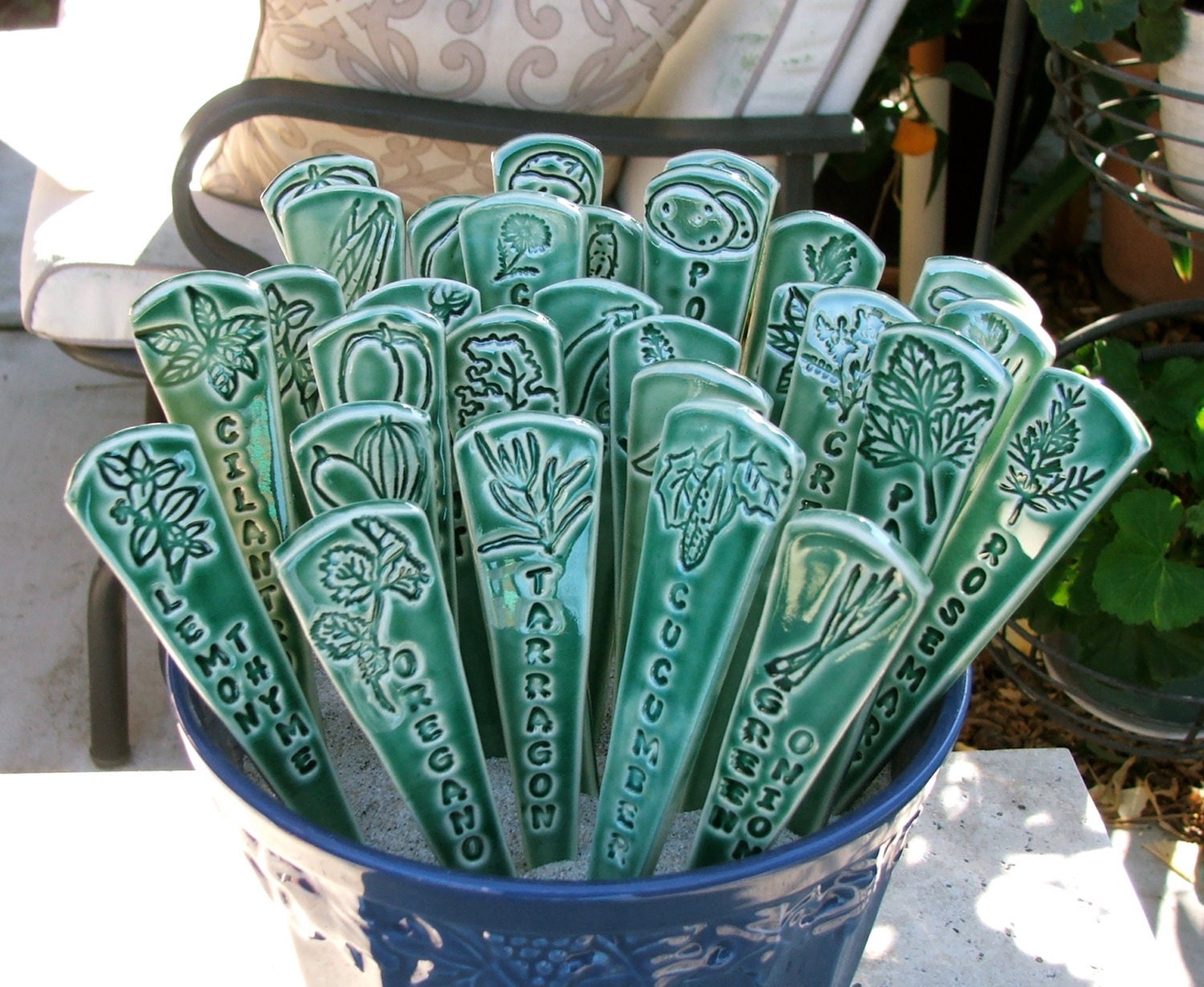 Three Ceramic Garden Markers Handmade Herb and Vegetable Etsy