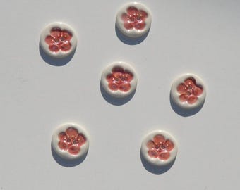 Six Porcelain Buttons, Momonohana, Handmade and Hand Painted