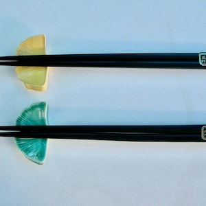 Set of Two Ceramic ChopStick/ Pen Rests with chopsticks, Spoon/Brush Rests, Hand Made Chopstick rests, Ginkgo
