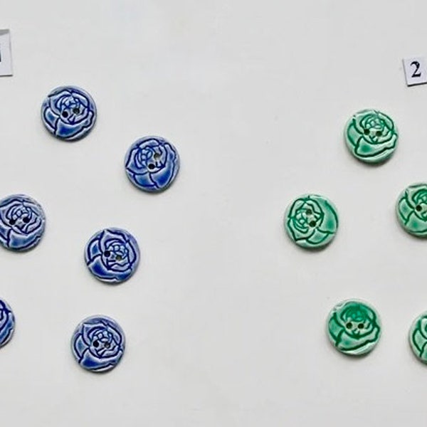 Your Choice, Set of Eight Ceramic Buttons, Handmade and Hand Painted  Rose