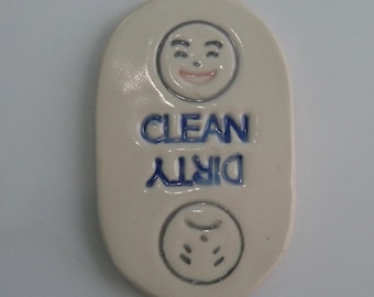 Ceramic Dishwasher Magnet, Clean, Dirty,  Smiley Face,  Handmade, Hand Painted