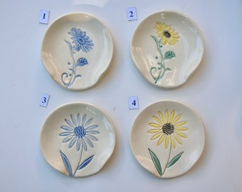 Ceramic Spoon Rest Plates, Your Choice of Sunflower, Handmade and Hand Painted, Free Shipping