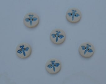 Ceramic Buttons, Six Dragonfly Buttons, Handmade and Hand Painted