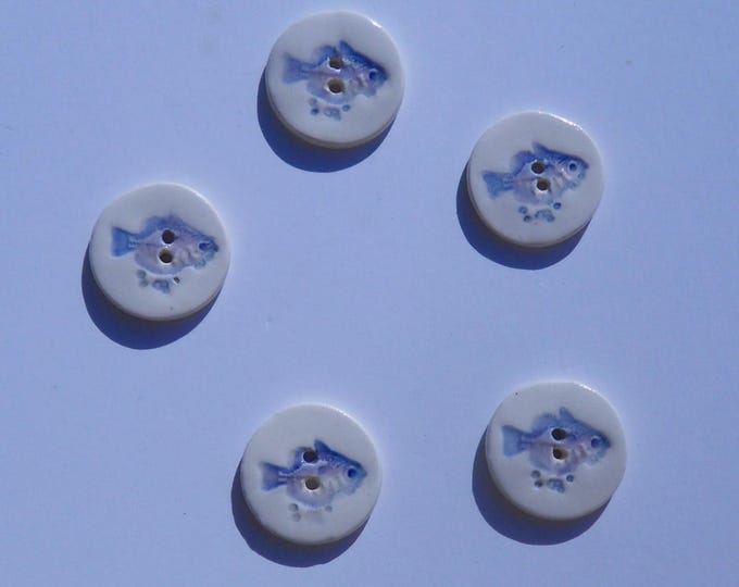 Five Ceramic Buttons, Fish Buttons, Handmade and Hand Painted - Etsy