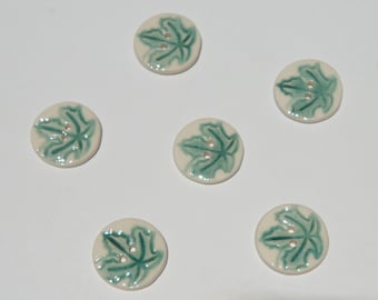 Set of Six ceramic Buttons, Handmade and Hand painted
