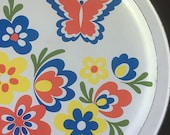Vintage metal serving tray mod white butterfly flower power 1960s hippie kitchen barware made in USA fabcraft frenchtown nj magnetic