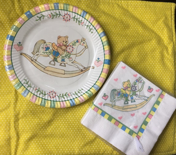 Vintage Paper Plates and Napkin Set / Baby Shower Gender Etsy