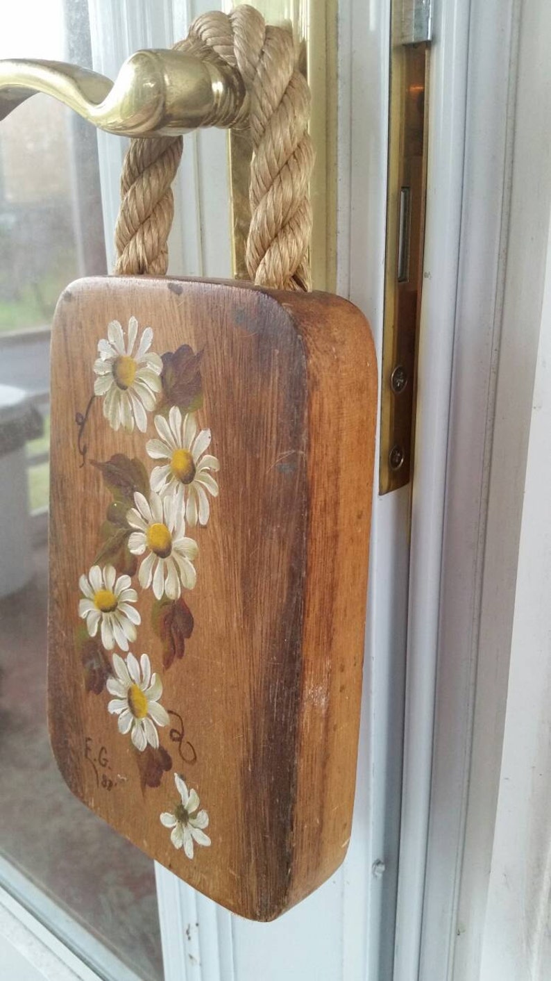 Vintage Wooden Hand Painted Door Hanger Rope Floral Flowers Etsy