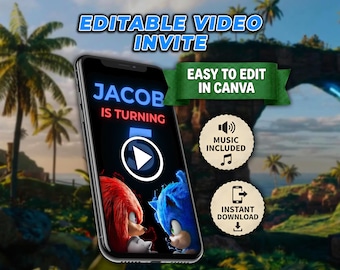Sonic The Hedgehog animated video invitation | Editable Canva Template