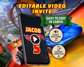 Hot cars racing animated video invitation | Editable Canva Template