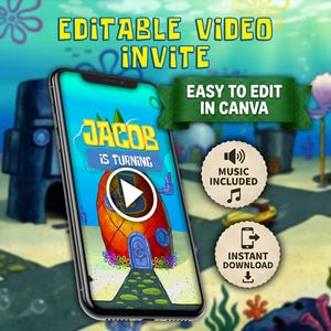 Sponge animated video invitation | Editable Canva Template
