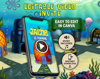 Schwamm animierte Video Einladung | Bearbeitbare Canva Vorlage