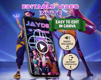 K-pop demon hunters animated video invitation | Editable Canva Template