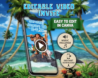 Moana animated video invitation | Editable Canva Template