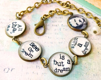 Edgar Allan Poe Quote Antique Brass Bracelet