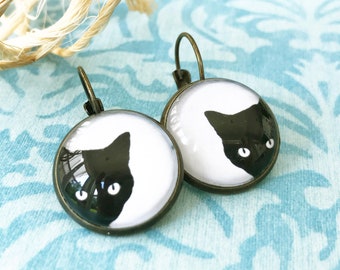 Black Cat, Cat Earrings, Black Cat Earrings, Gift for Cat Lover, Kitty Earrings