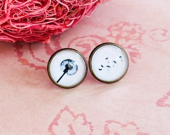 Dandelion Mismatched Post Earrings, Mismatched Studs, Glass Studs, Fun Stud Earrings, Handmade Earrings, Dandelion Earrings, Art Jewelry