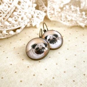 Pug dangle earrings, dog drop earrings, handmade gift for pug owner, quirky, fun jewelry