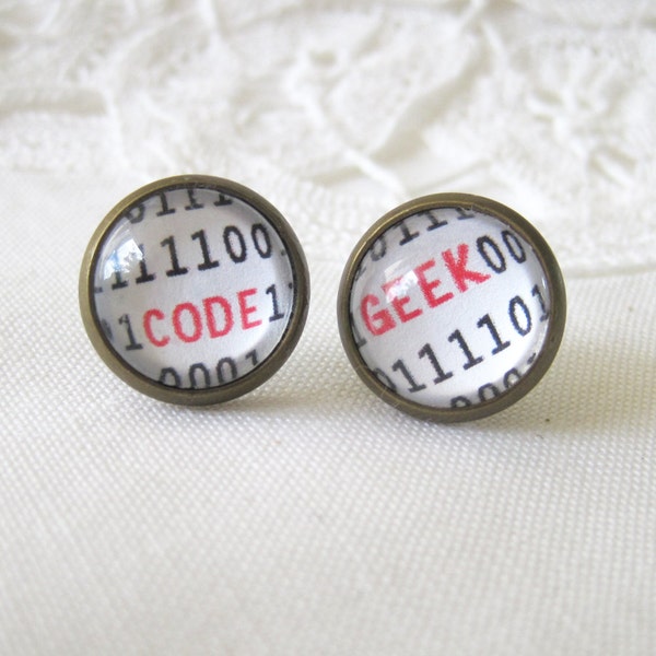 Code Geek Antique Brass Post Earrings