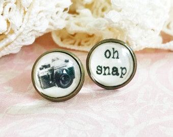 Camera Mismatched Handmade Antique Brass Stud Post Earrings