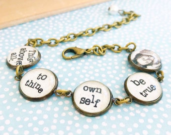 Shakespeare quote bracelet, inspirational jewelry gift for her, jewelry with sayings, motivational quote bracelet, glass dome art jewelry