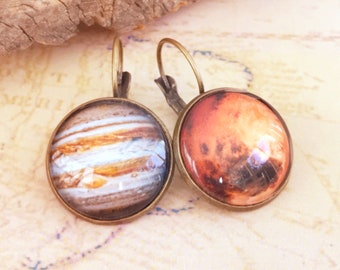 Jupiter and Mars Antique Brass Dangle Earrings