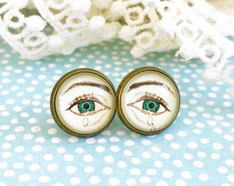 Eyes with Tears Antique Brass Post Earrings