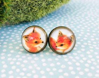 Vintage Fox Mismatched Antique Brass Post Earrings