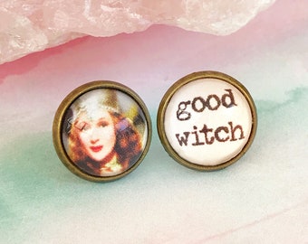 Wizard of Oz Gift for Women or Girls Fun Mismatched Stud Earrings Glinda Good Witch Gift Kitschy Jewelry Gift Glass Jewelry Post Earrings