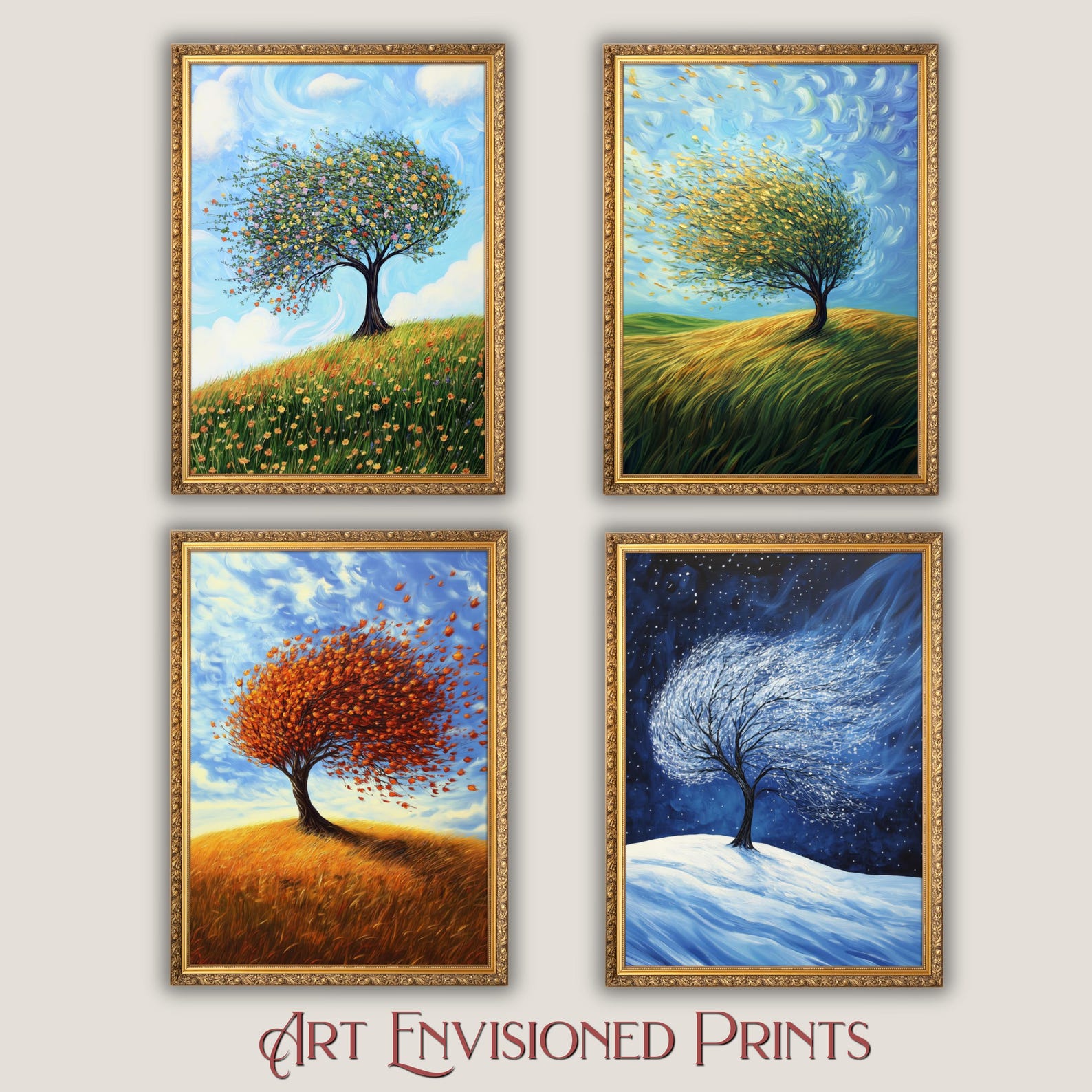Four Seasons Art Bundle, Wall Art Landscape, Spring Summer Autumn ...