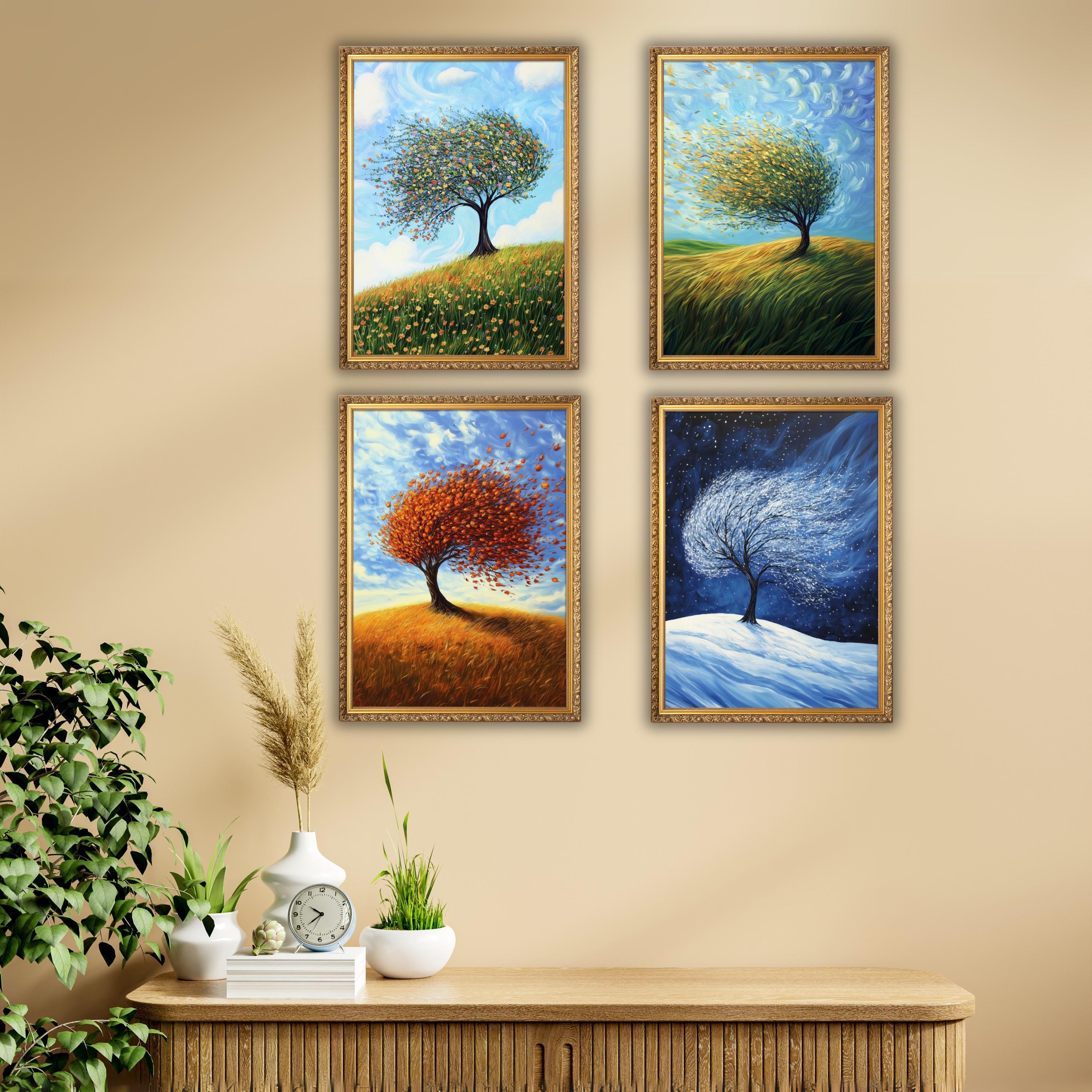 Four Seasons Art Bundle, Wall Art Landscape, Spring Summer Autumn ...