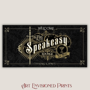 Speakeasy Lounge Wall Art, Vintage Art Deco Bar Sign, Prohibition Digital Download, Roaring Twenties Printable, Cocktail Bar Gift
