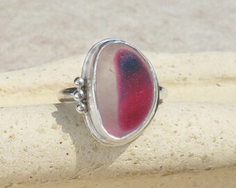 Seaham Pink English Multi Size 5.5 Sea Glass Ring .935 Argentium Sterling Silver Argentium  OOAK 5 1/2