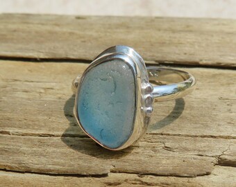 Light Cornflower Blue Multi Size 9.25 Seaham English Multi Genuine Sea Glass Ring .935 Argentium/ .925 Sterling Silver