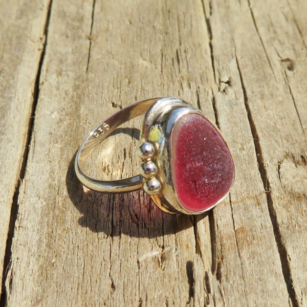 Sea Glass Ring Ruby Pink White Multi Size 6 Seaham English Sterling Silver Argentium